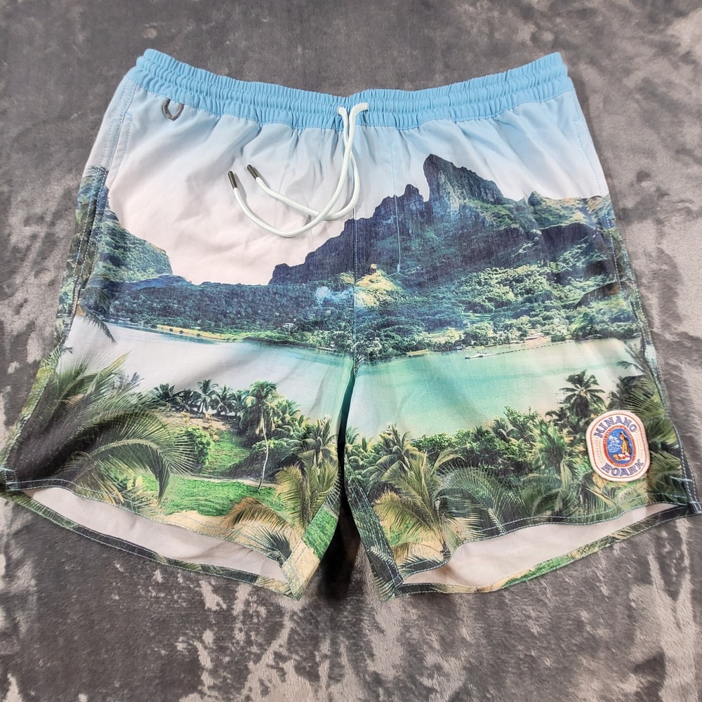 Roark x Hinano Tahiti Bora Bora Board Shorts‎ Mens Sz M Blue Tropical Swim Trunk